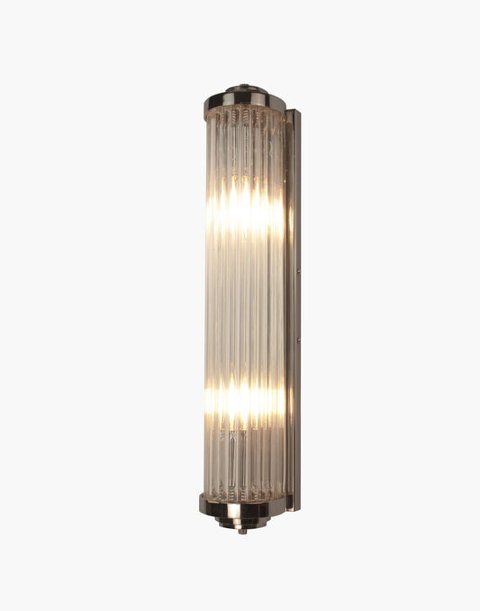Art Deco Wall Light in cast brass with leaded glass rods, damp-rated feature wall sconce for elegant interiors.