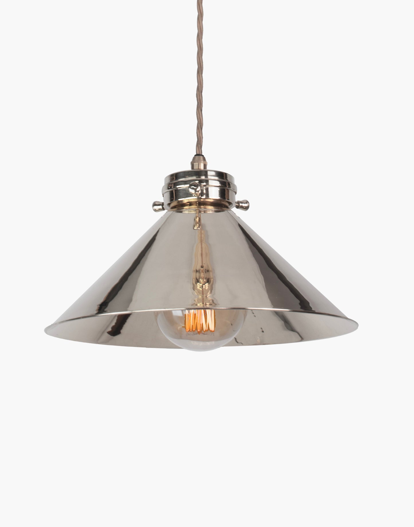 Small Brass Pendant Light with adjustable height and solid brass shade, versatile interior pendant for task or ambient lighting