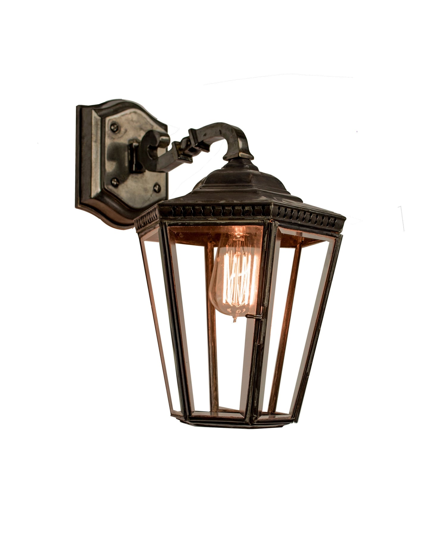 outdoor wall lantern crafted from solid brass and copper with beveled glass