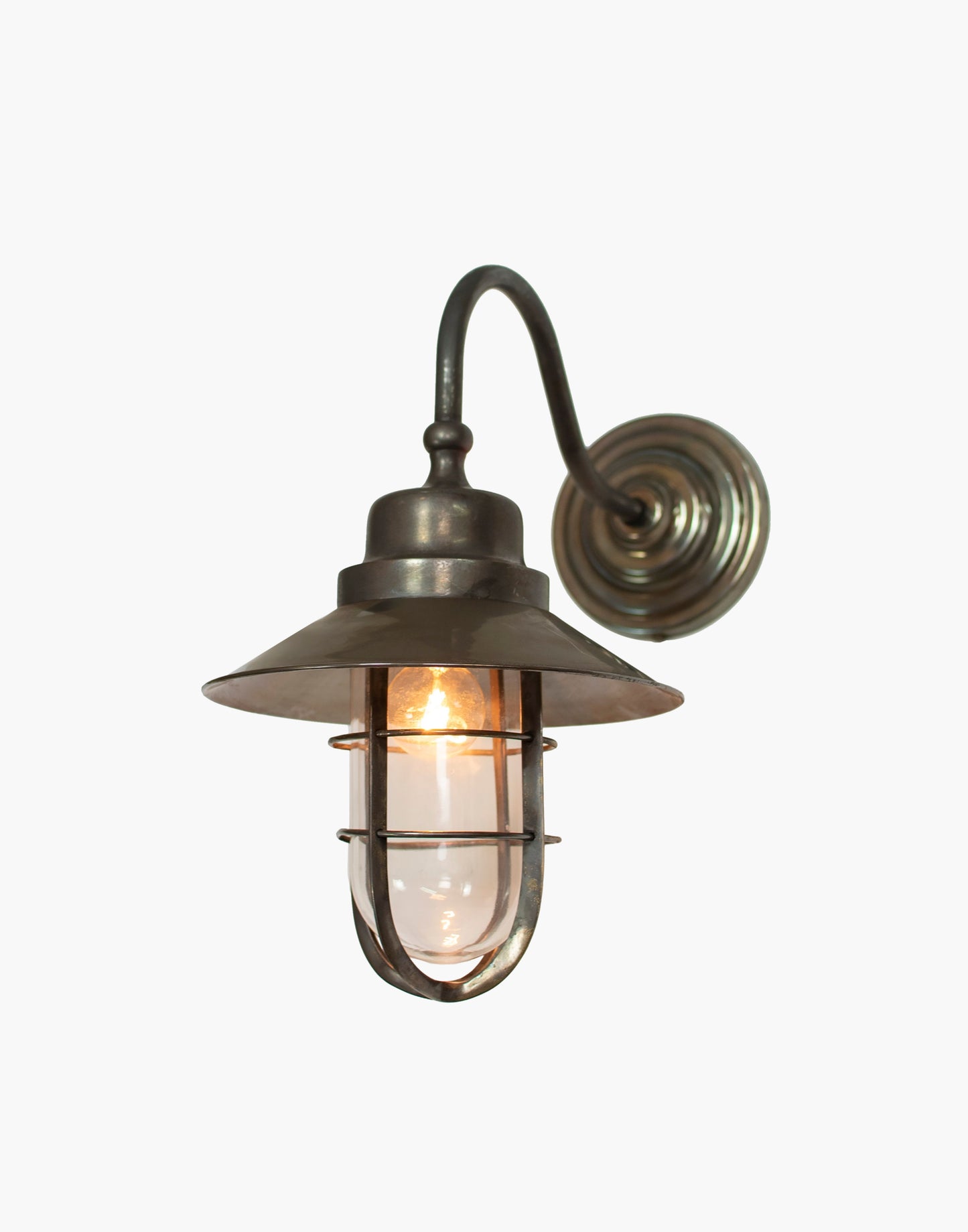 Wall Light C1915 in solid brass with clear or frosted glass, nautical wet-rated wall light for bathrooms or exterior use.