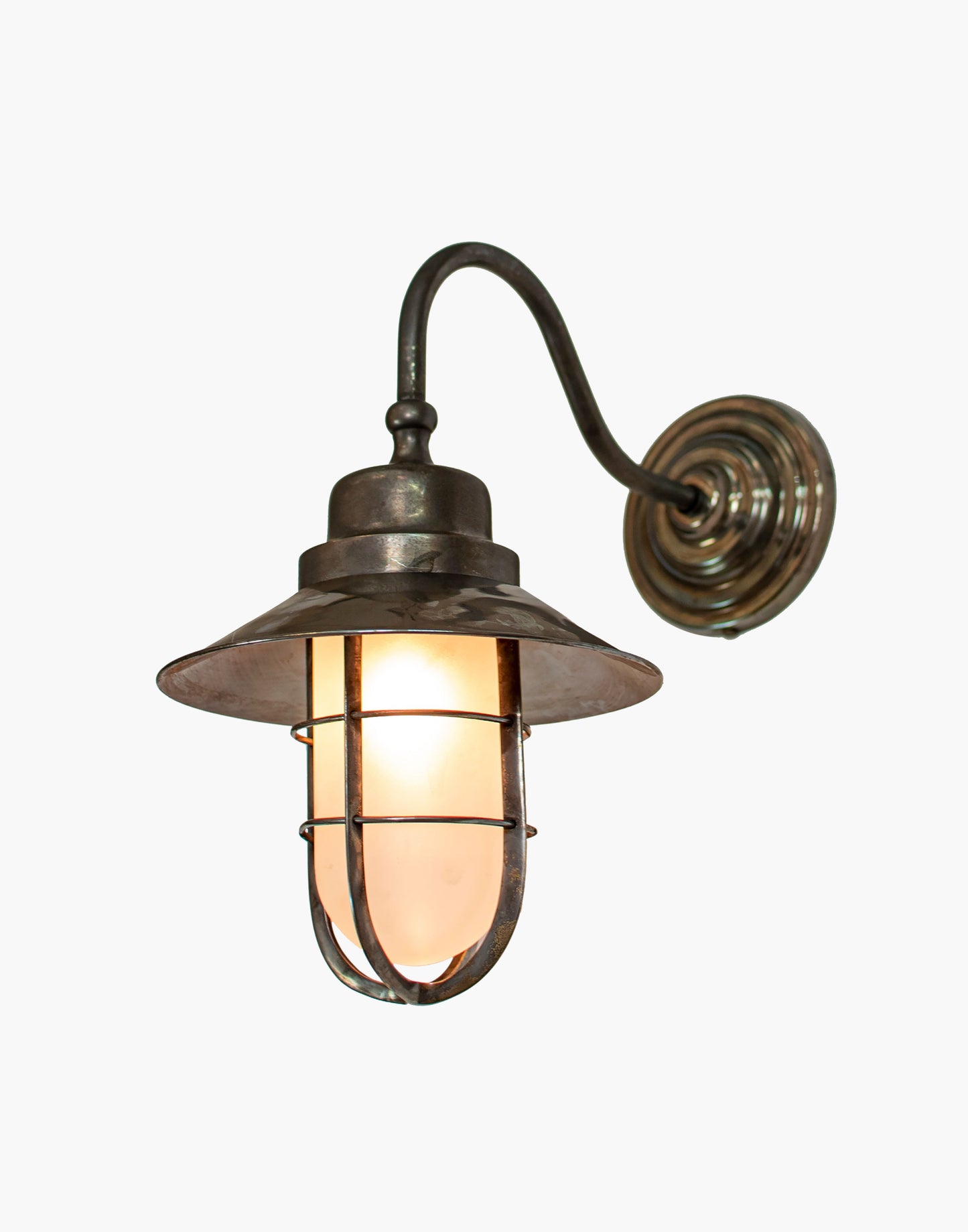 Wall Light C1915 in solid brass with clear or frosted glass, nautical wet-rated wall light for bathrooms or exterior use.