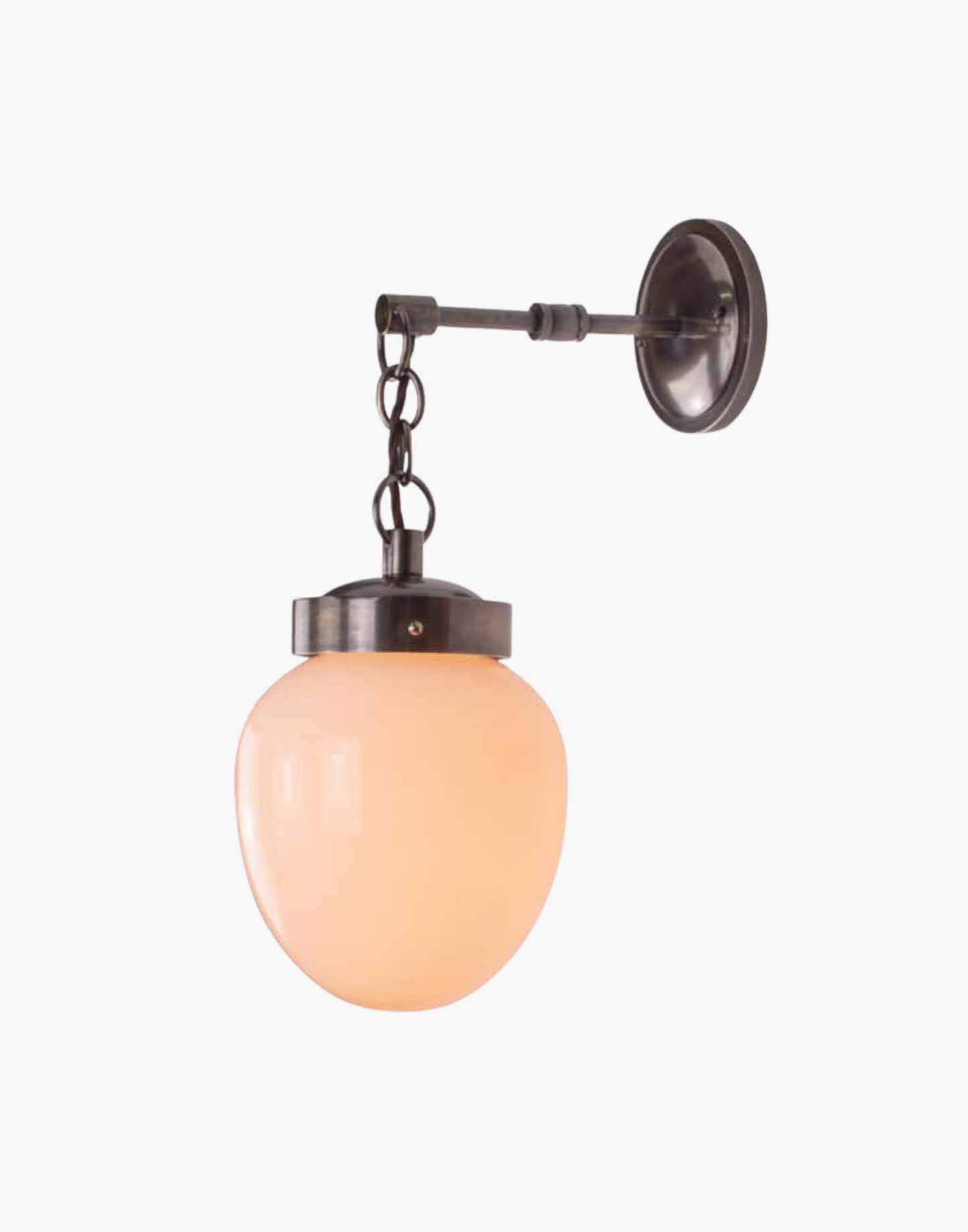 Solid brass mid-century wall light with clear or opal glass, T45 filament bulb compatible, suitable for covered outdoor and IP44 bathroom Zone 2 use.