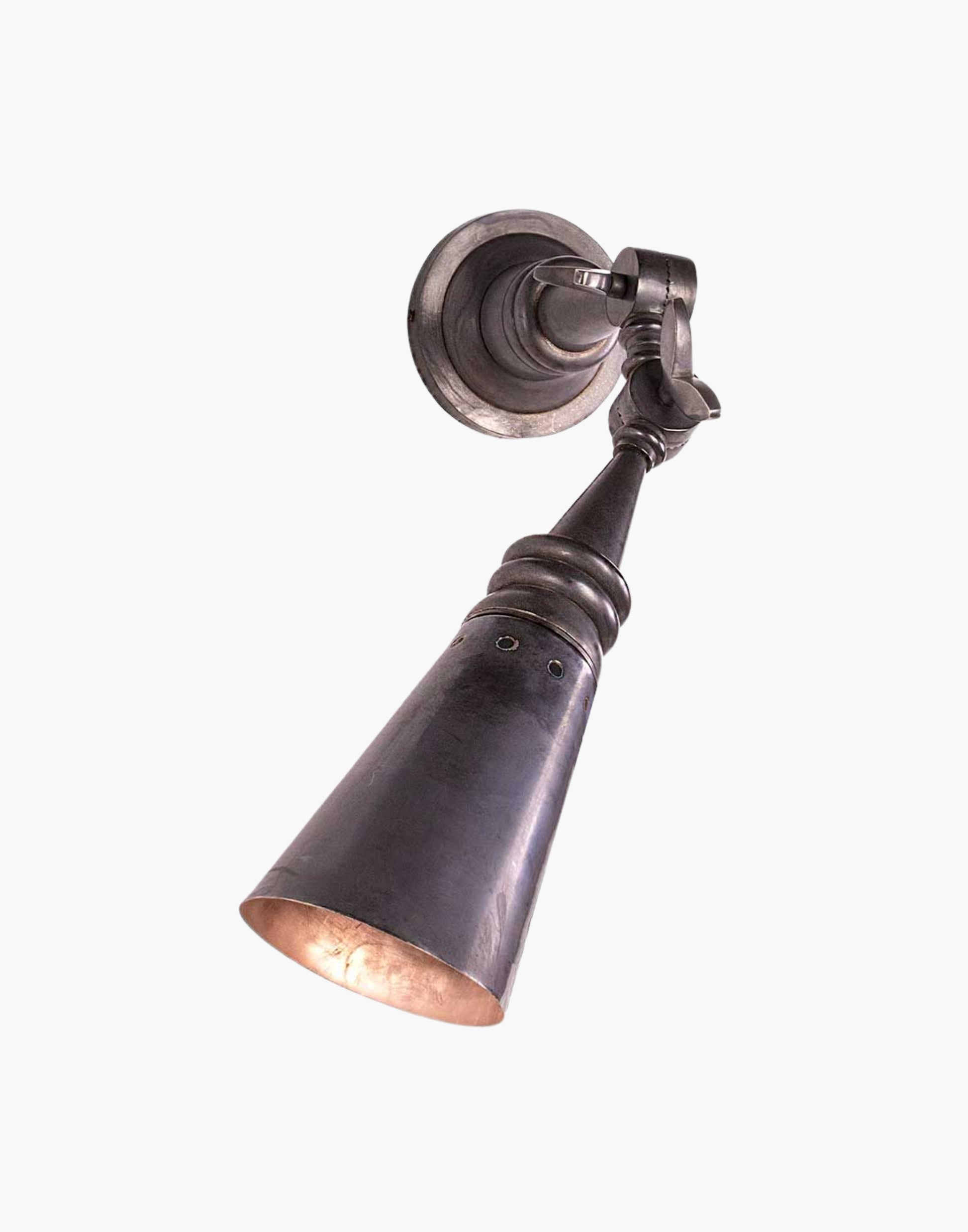 teamer Wall Light in heavy machined brass, inspired by SS Columbus ocean liner (c.1926). Adjustable 200-degree movement, ideal for bedside or reading use. Available in multiple finishes with optional push switch.