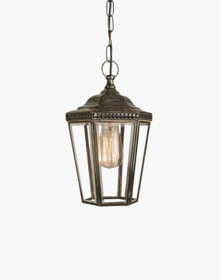 Windsor Hanging Lantern in solid brass with beveled glass and pierced fretwork, ideal for smaller period homes. Available in flush and wall variations for a matching outdoor lighting scheme.