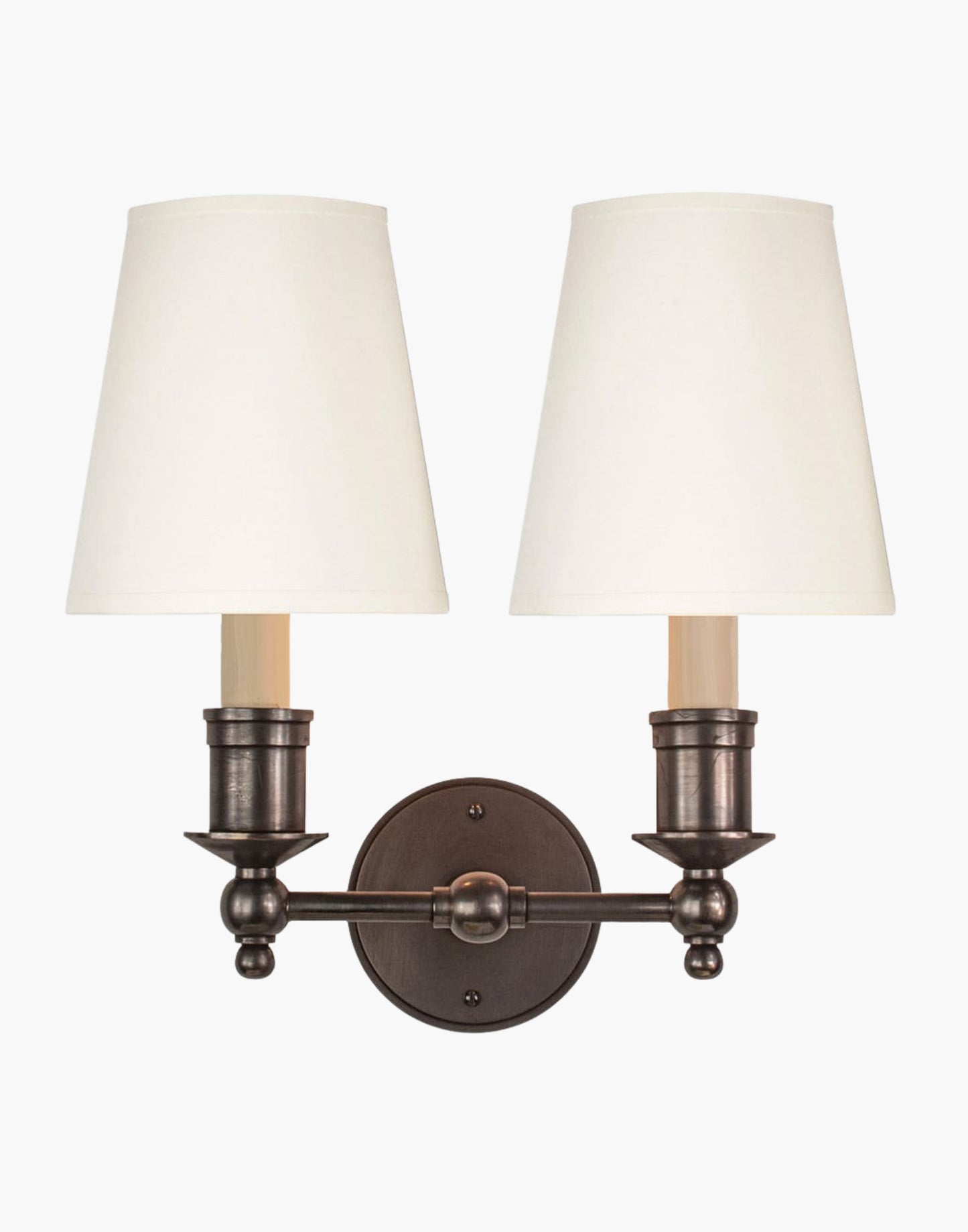 Wall Sconce Twin solid brass wall sconce with optional D6 or D6G shades