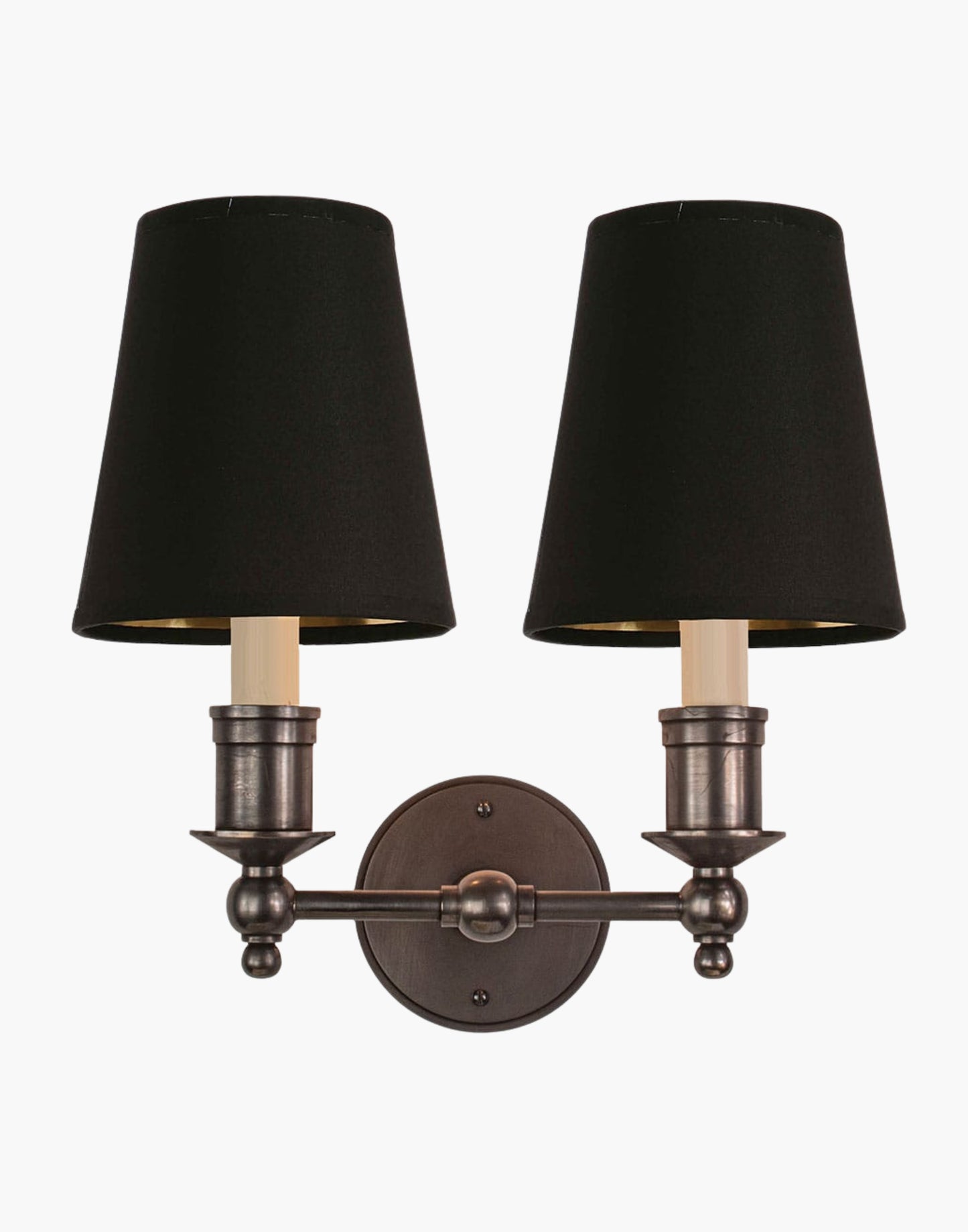 Wall Sconce Twin solid brass wall sconce with optional D6 or D6G shades