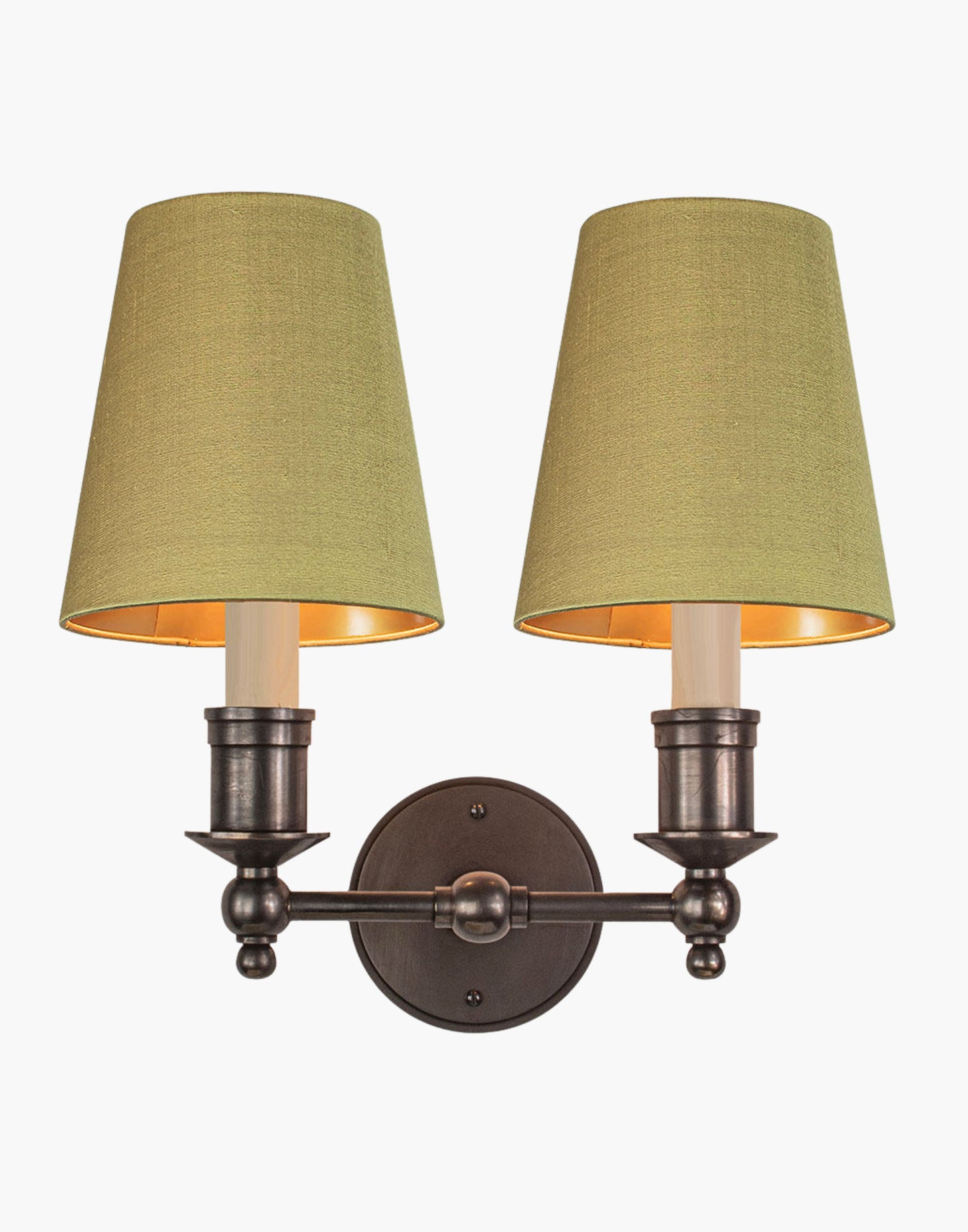 Wall Sconce Twin solid brass wall sconce with optional D6 or D6G shades