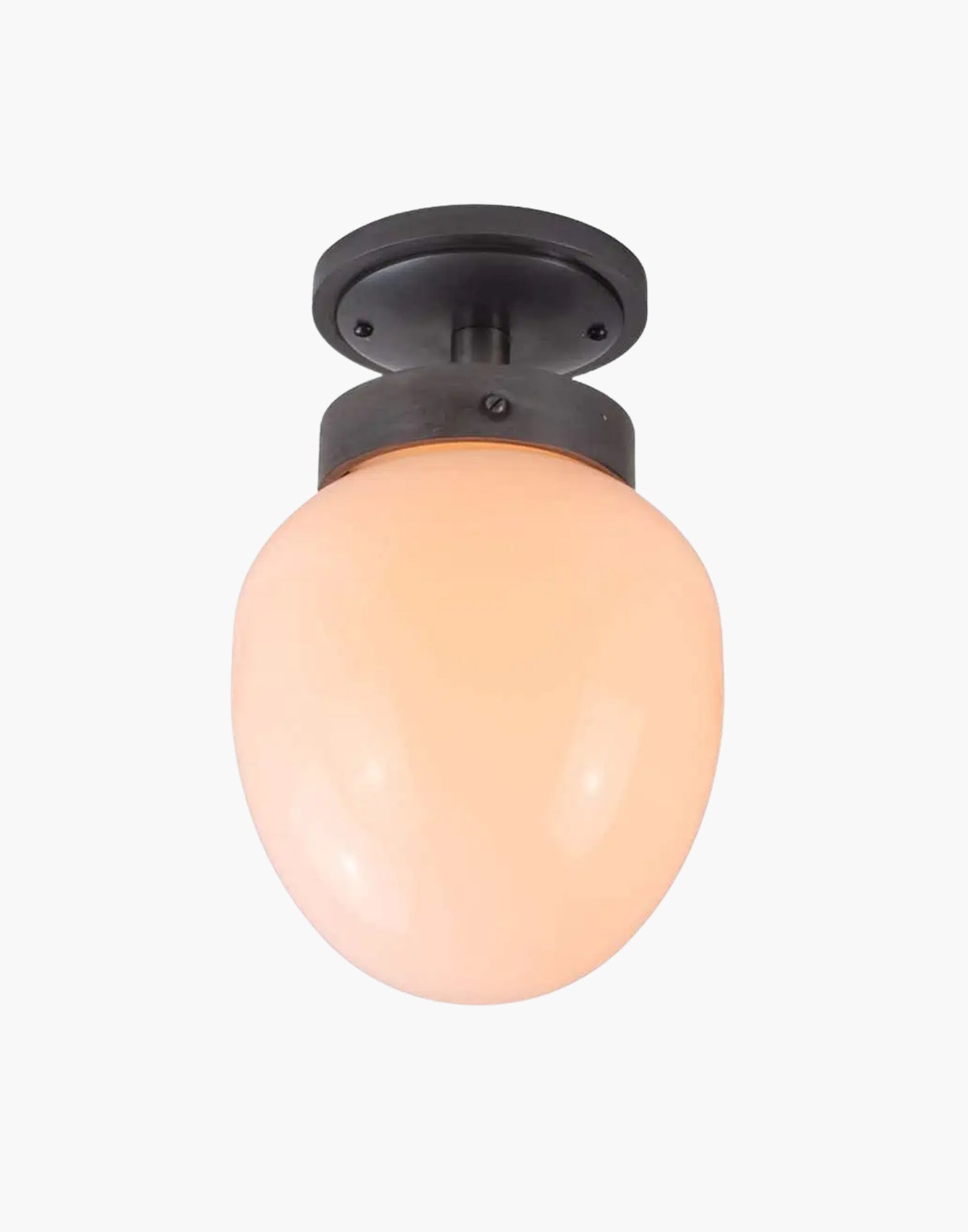 Charleston Flush Light in solid brass with mid-century design, available in five finishes with clear or opal glass. IP44-rated for Zone 2 bathrooms and covered outdoor areas.