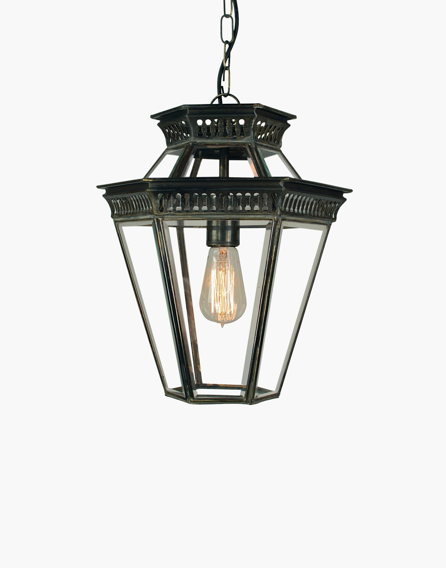 Victorian-style hanging lantern handmade in solid brass and copper, crafted using traditional methods, ideal for period properties