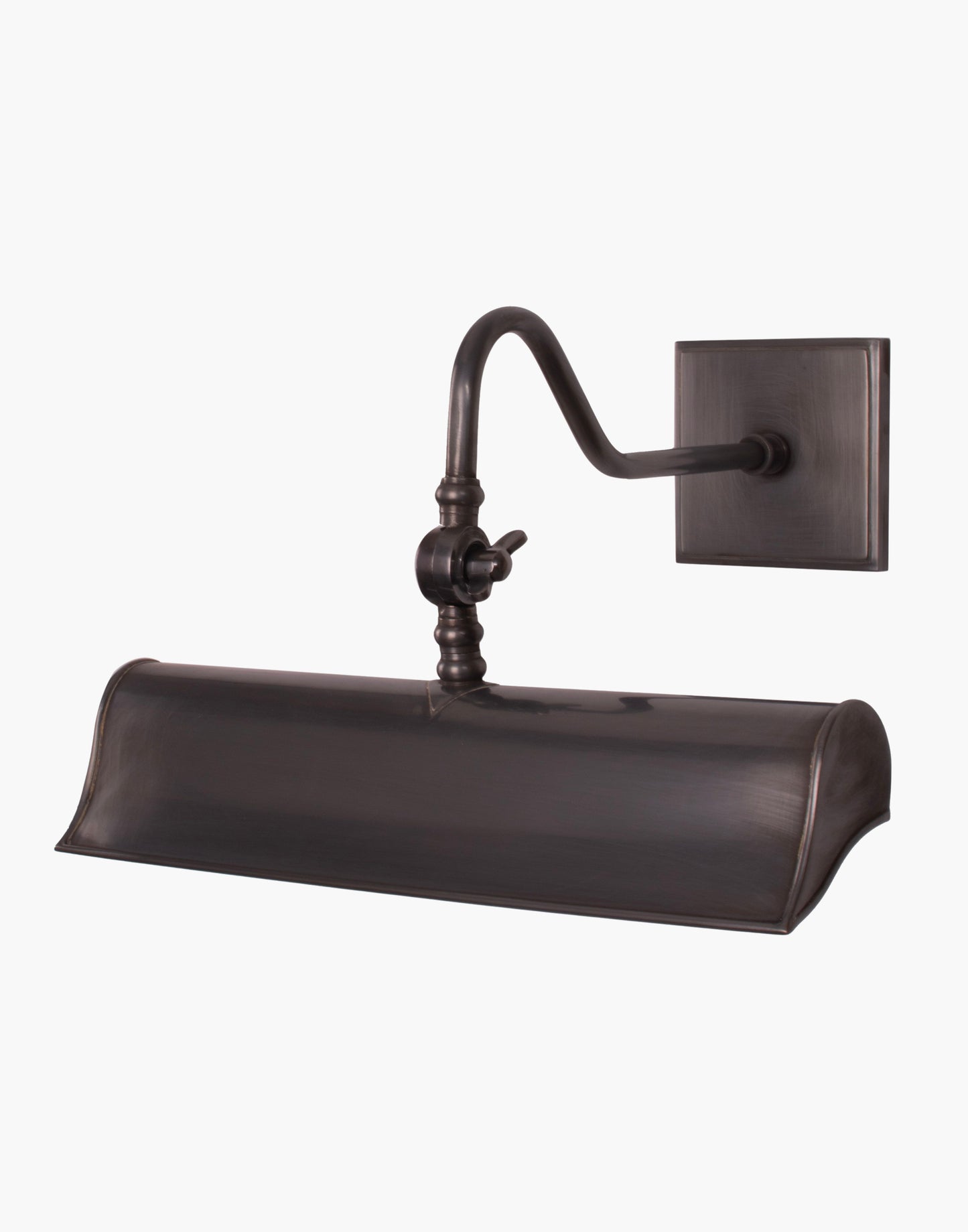 Small Trough Picture Light in solid brass with cast brass backplate and adjustable banjo joints, inspired by original Blenheim Palace picture lights, designed to illuminate artwork