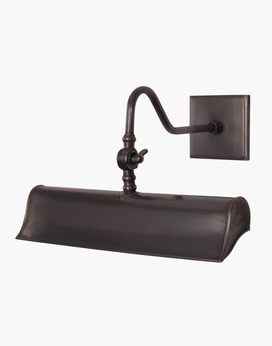 Small Trough Picture Light in solid brass with cast brass backplate and adjustable banjo joints, inspired by original Blenheim Palace picture lights, designed to illuminate artwork