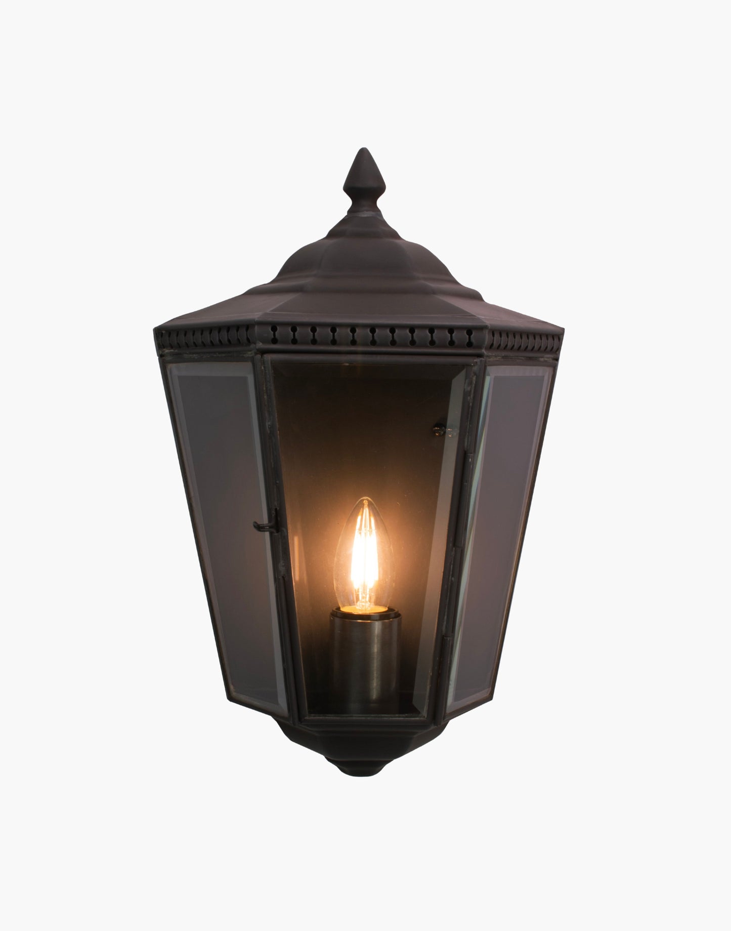 Passage Lamp in solid copper with pierced brass fretwork and beveled glass, Georgian-style flush wall lantern rated for wet locations.