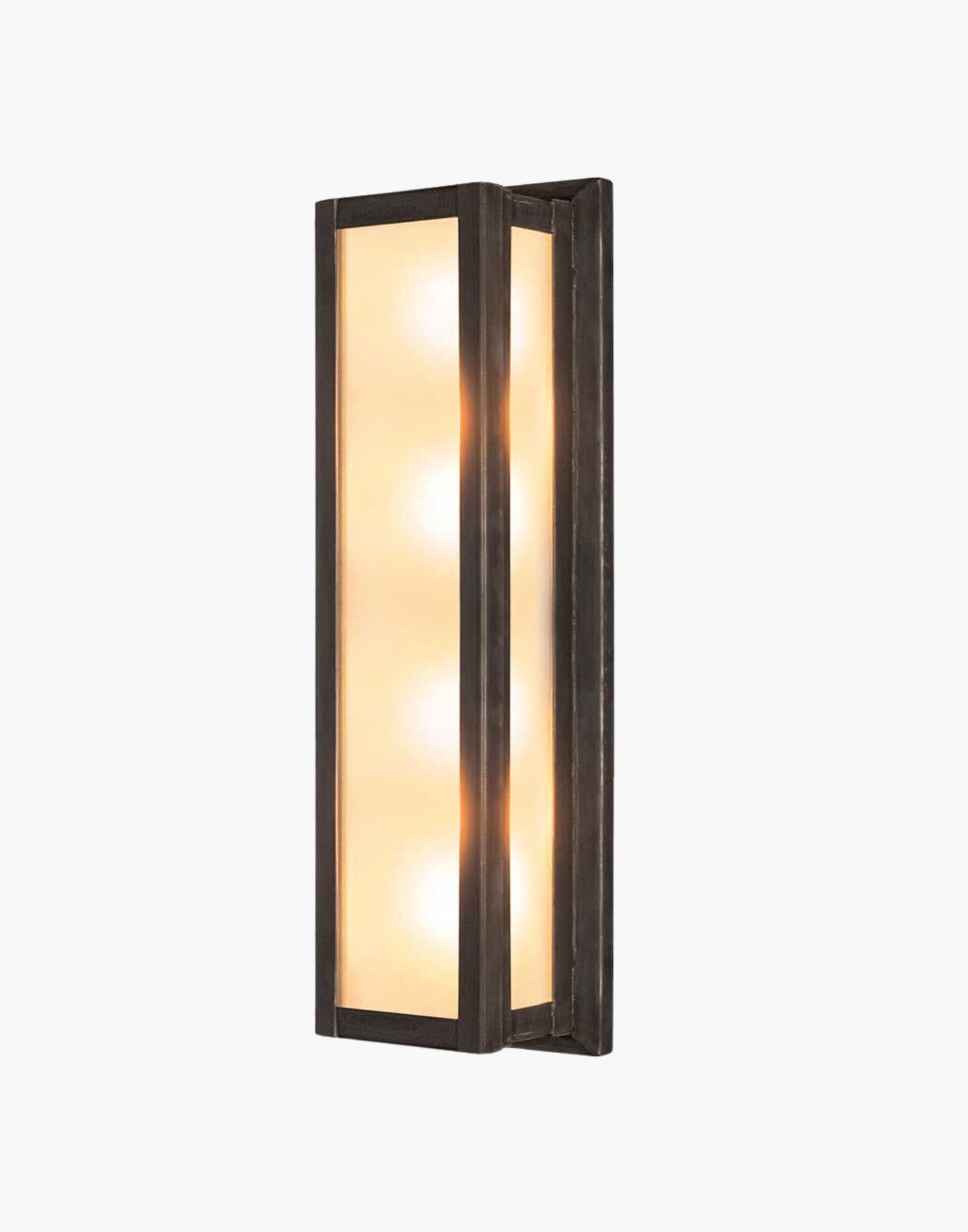 Light in solid brass with frosted glass, damp-rated wall or ceiling light for period or contemporary interiors.