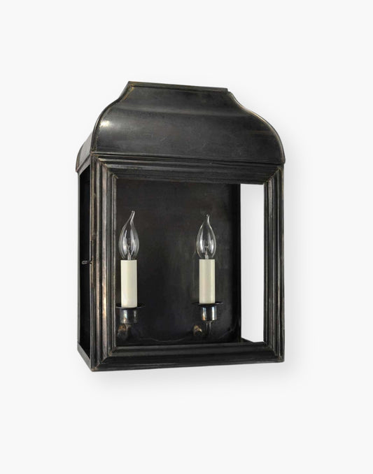 Wall lantern in solid brass, mid-Victorian American colonial style exterior light inspired by New York brownstones.
