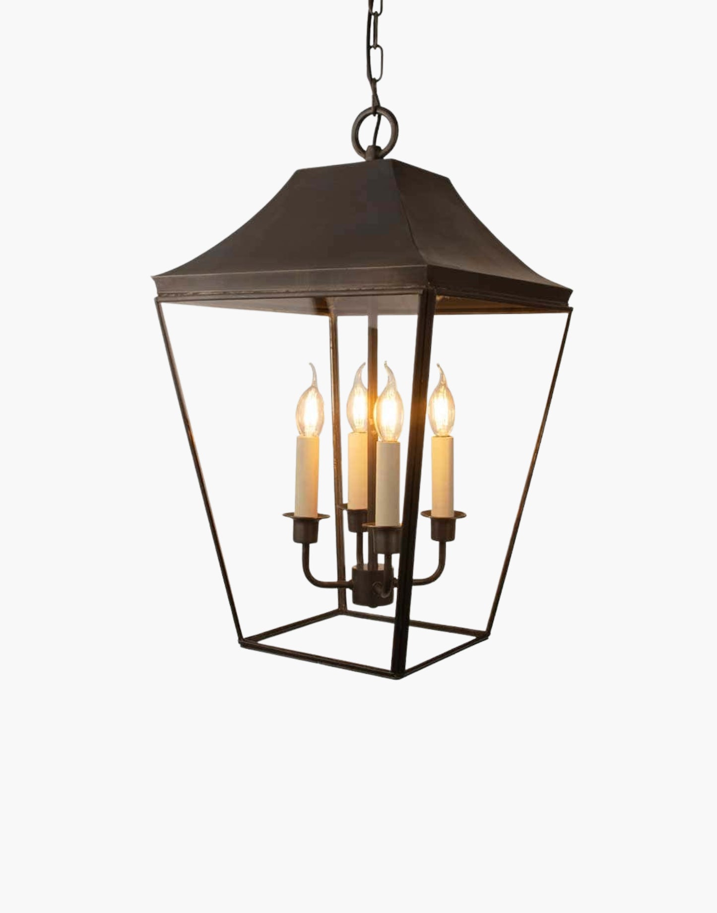 Pendant lantern in solid brass, traditional porch and hall hanging light with chain.
