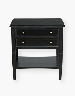 Hand Rubbed Black Mahogany and veneer side table with brass pulls, modern design, perfect for sofa or bedside.
