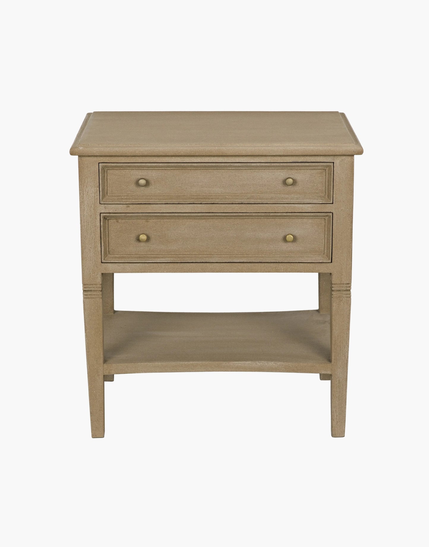 Weathered Mahogany and veneer side table with brass pulls, modern design, perfect for sofa or bedside.