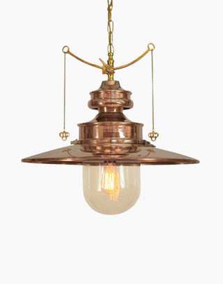 Unlacquered Clear Glass Paddington Pendant (Large) C1890: Solid copper, brass detail. Vintage gas light replica with on/off pull chains. 19.7" chain included.