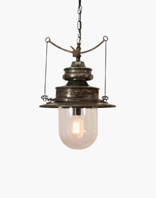 Old Antique with Clear Glass Paddington Pendant C1890: Solid copper, brass detail. Gas light replica with brass valve mechanism, on/off pull chains. Includes 19.7" chain, ceiling rose.
