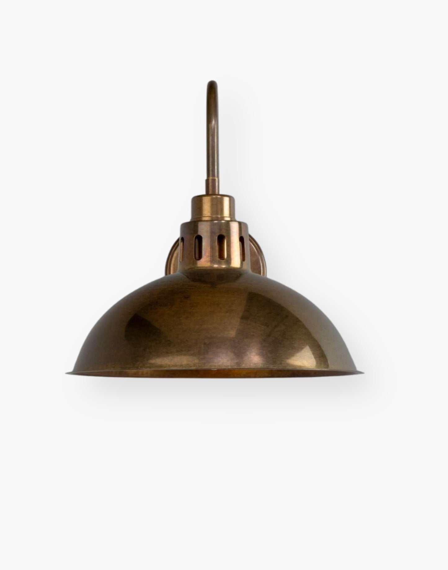 Wall Sconce curved arm, metal dome, vintage industrial style, warm focused lighting for kitchens or entryways