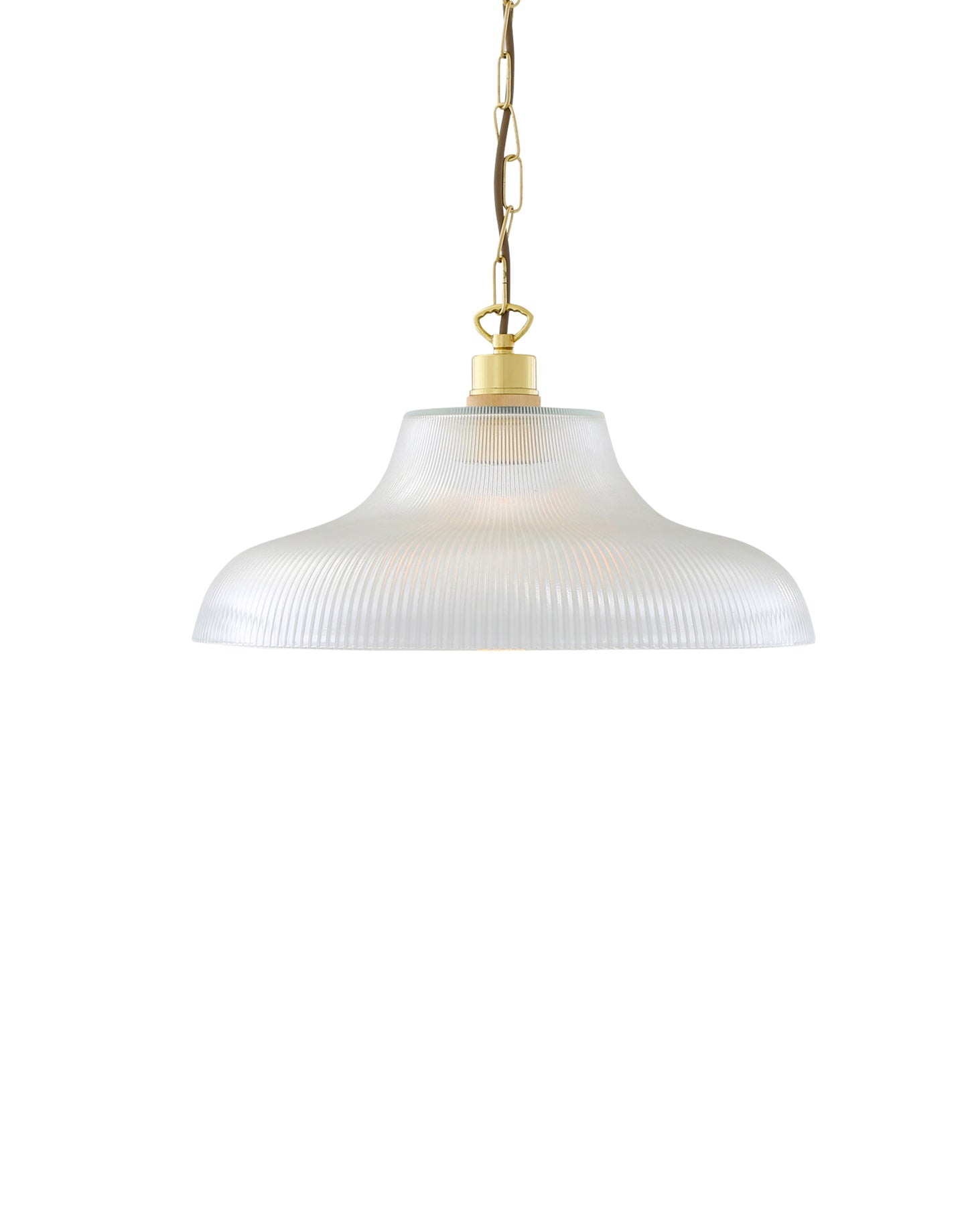 Laurent prismatic glass pendant light with brass hardware and ribbed glass shade