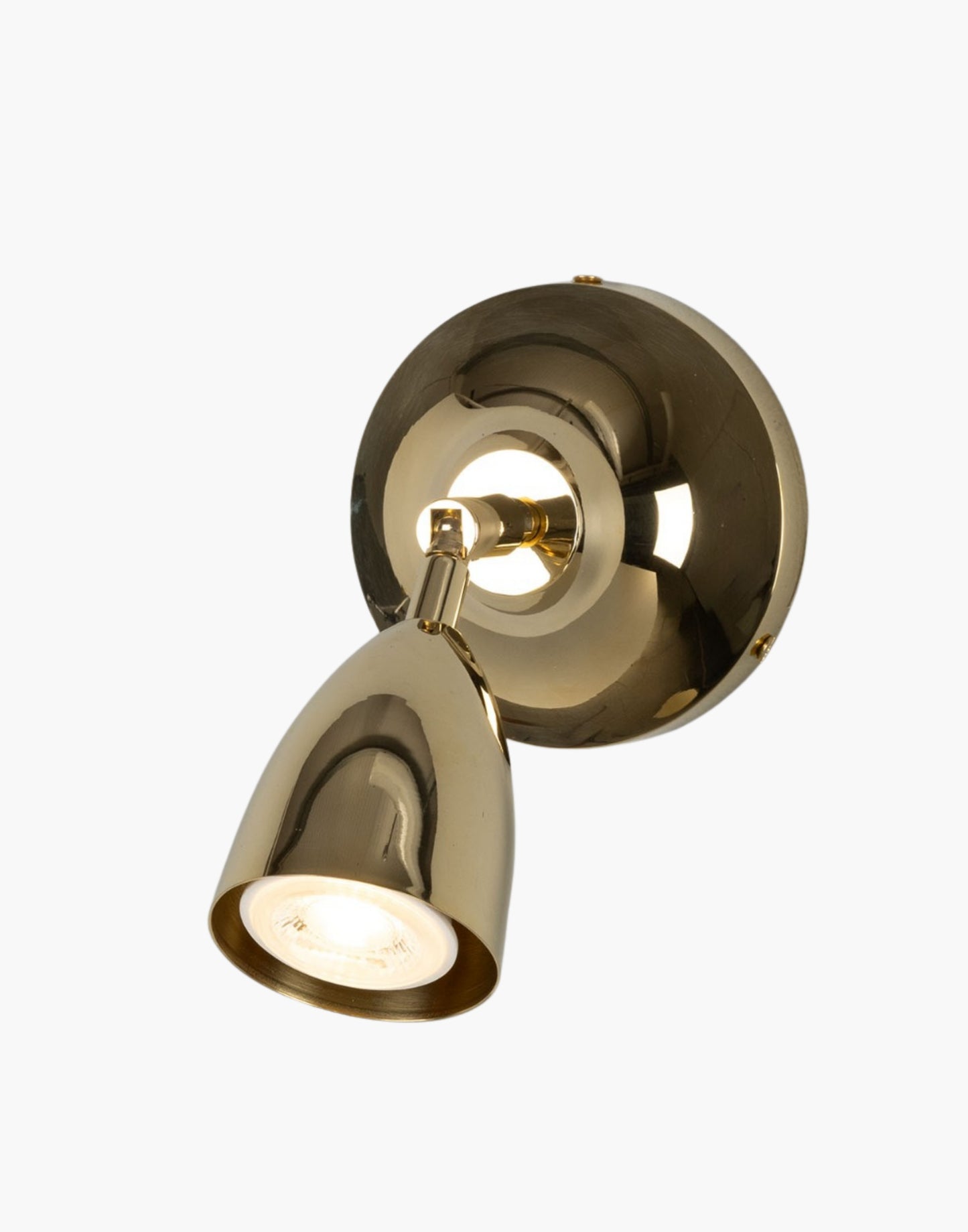 Brass Vintage Wall Spotlight adjustable head, compact brass design, GU10 LED task lighting for bedrooms, offices, and living spaces