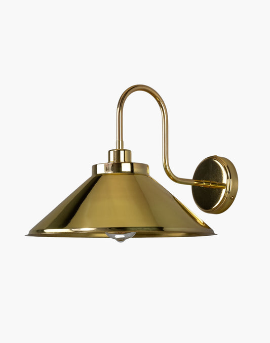 Vintage Brass Swan Neck Wall Light, directional lighting with brass shade for hallways, kitchens, bedside, and reading nooks