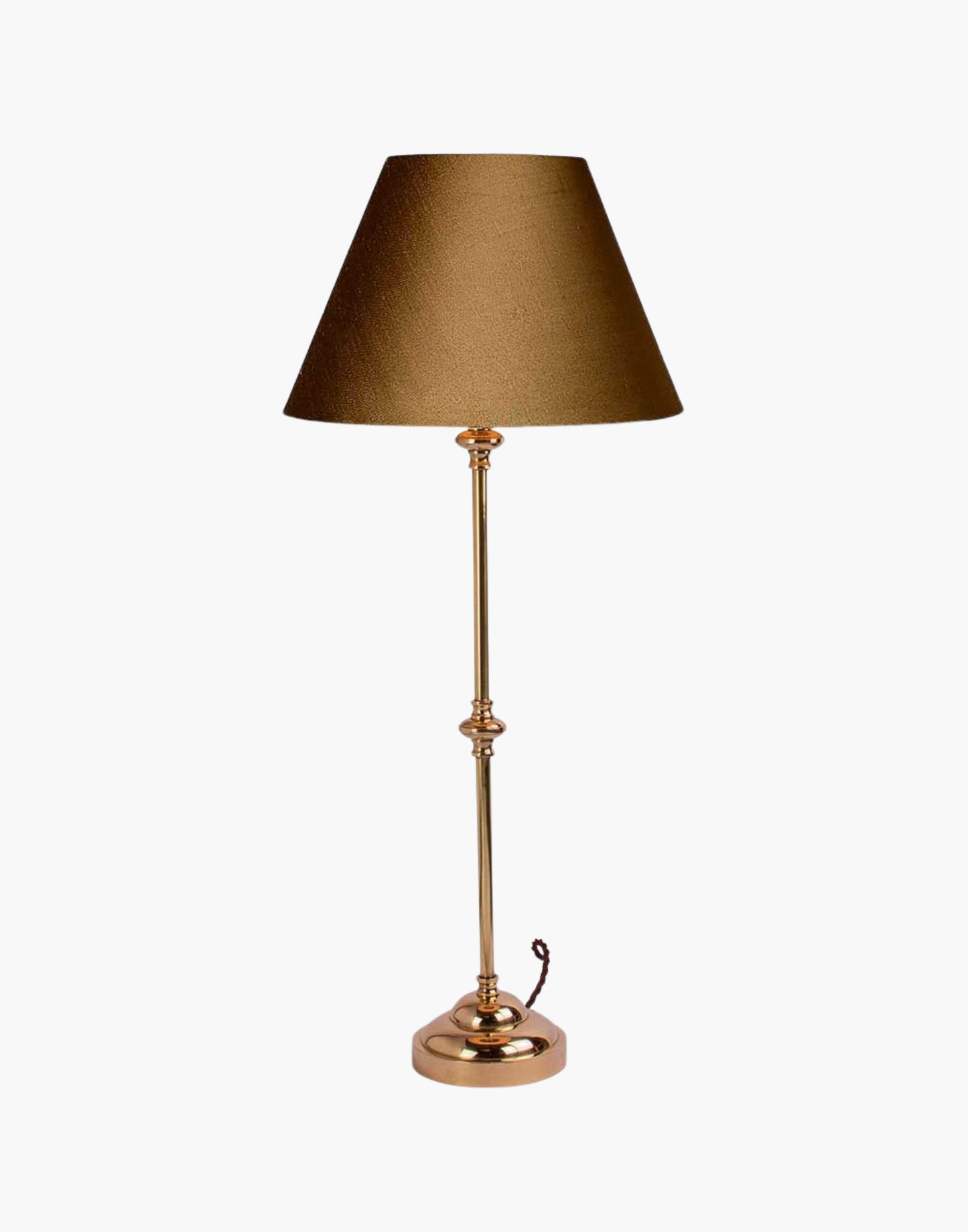 Solid brass table lamp with narrow profile, classic period console lamp available with or without shade.