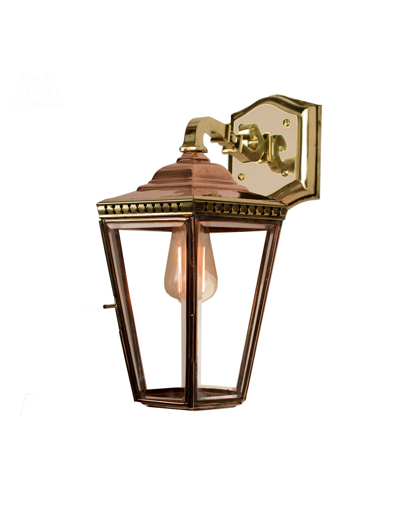 outdoor wall lantern crafted from solid brass and copper with beveled glass