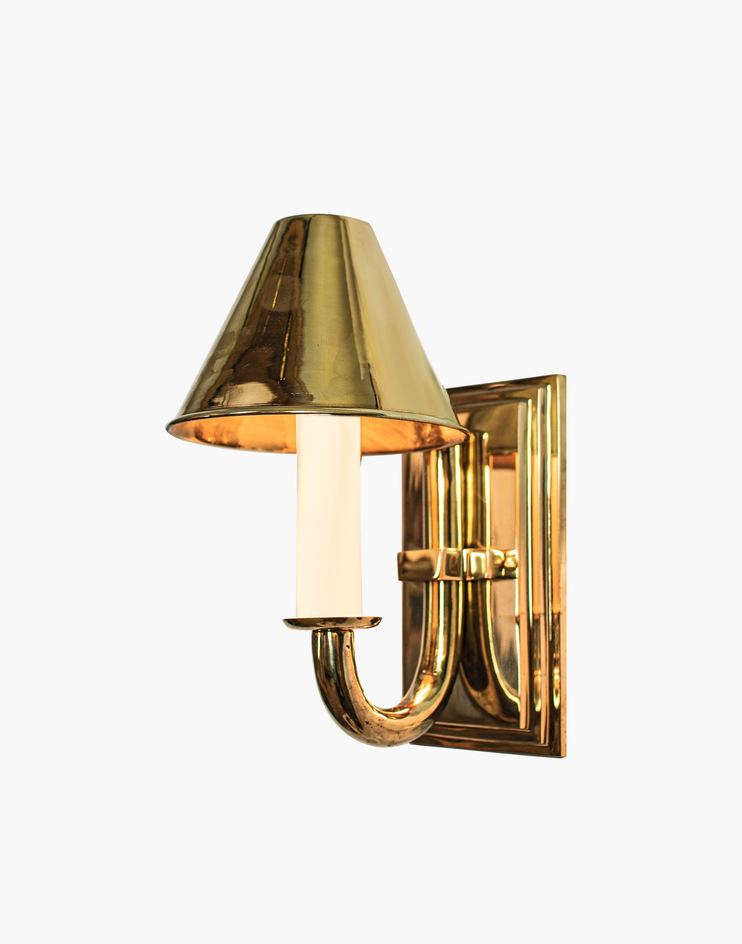 Wall light in cast brass with optional spun brass shade CB55, elegant period wall sconce for small spaces.