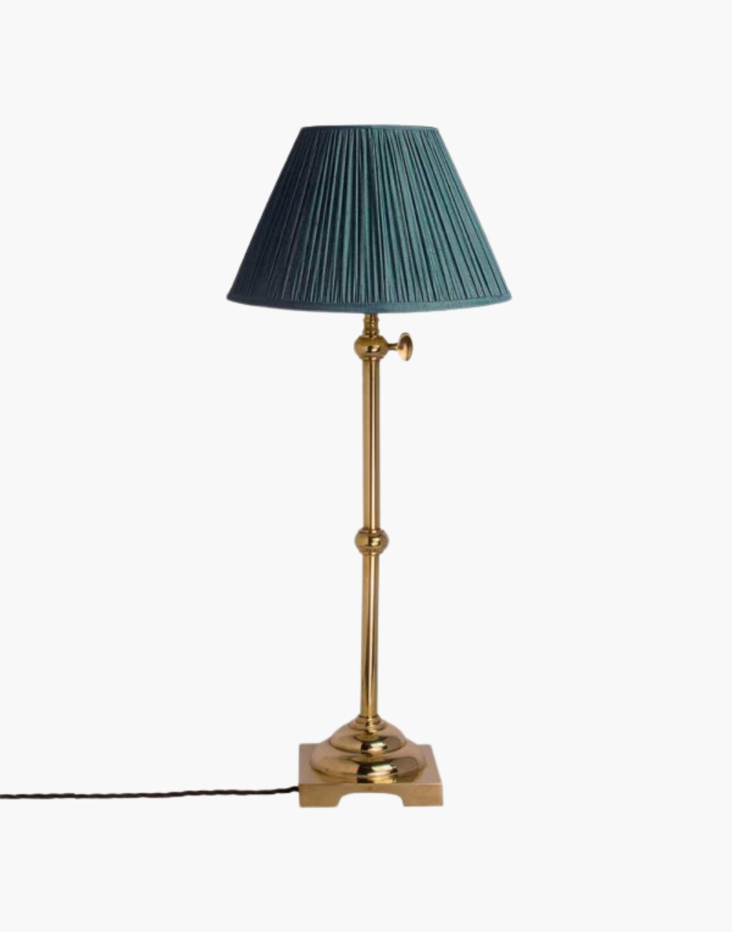 Pullman Lamp in solid brass, inspired by 1930s–1940s Pullman railway dining cars. Adjustable height with customizable finishes and shade options. Elegant and timeless design.