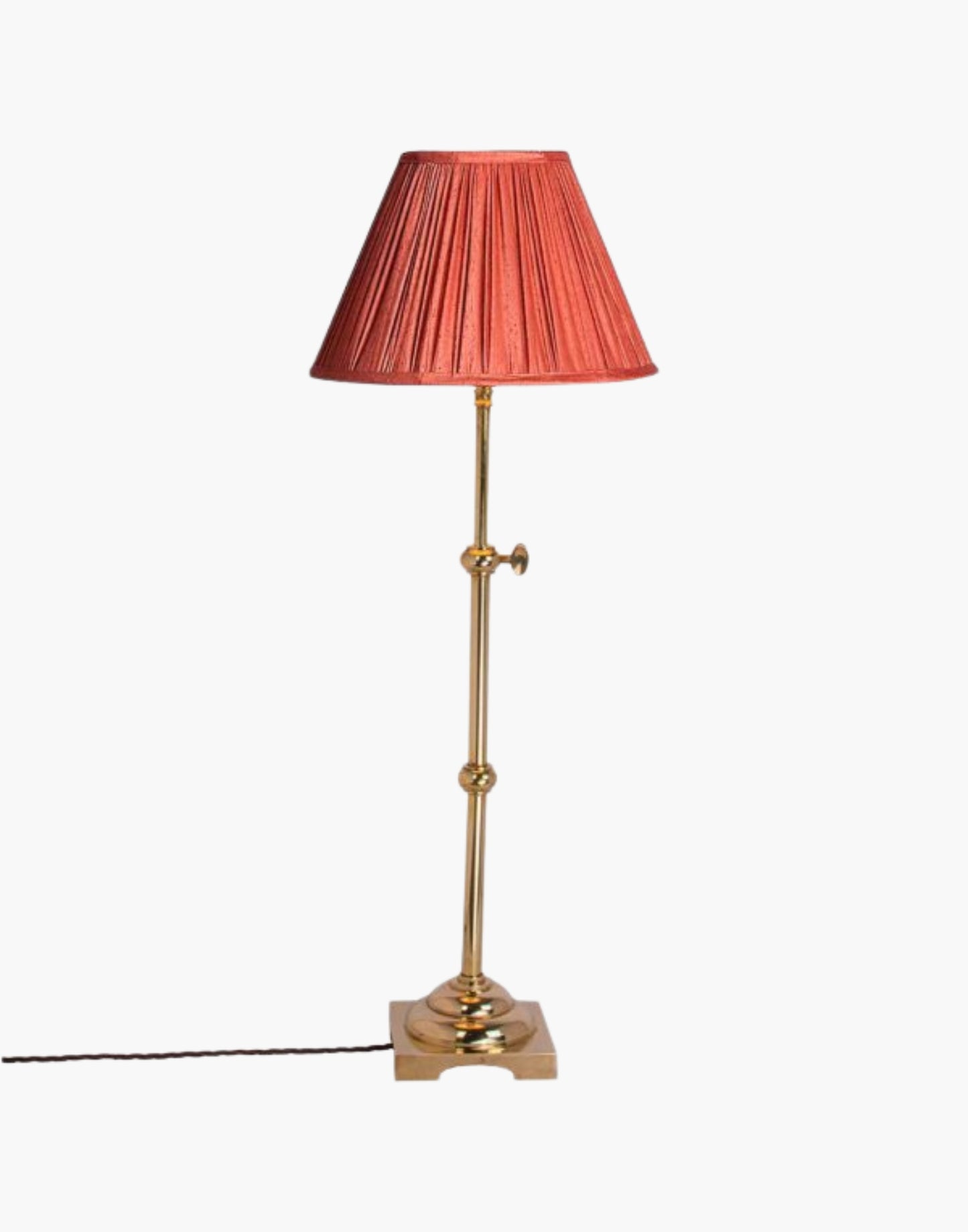 Pullman Lamp in solid brass, inspired by 1930s–1940s Pullman railway dining cars. Adjustable height with customizable finishes and shade options. Elegant and timeless design.