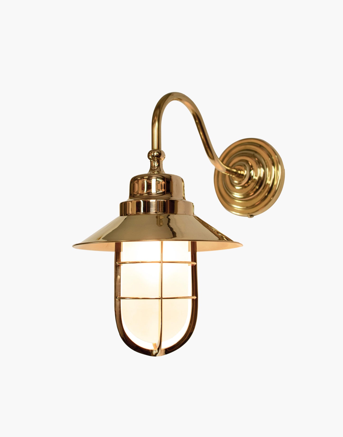 Wall Light C1915 in solid brass with clear or frosted glass, nautical wet-rated wall light for bathrooms or exterior use.