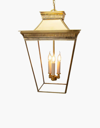 Large Pagoda Pendant in solid brass with pierced fretwork and a Pagoda-style roof. Inspired by Far Eastern Colonial design, perfect for traditional interiors. Includes 500mm chain and ceiling canopy.