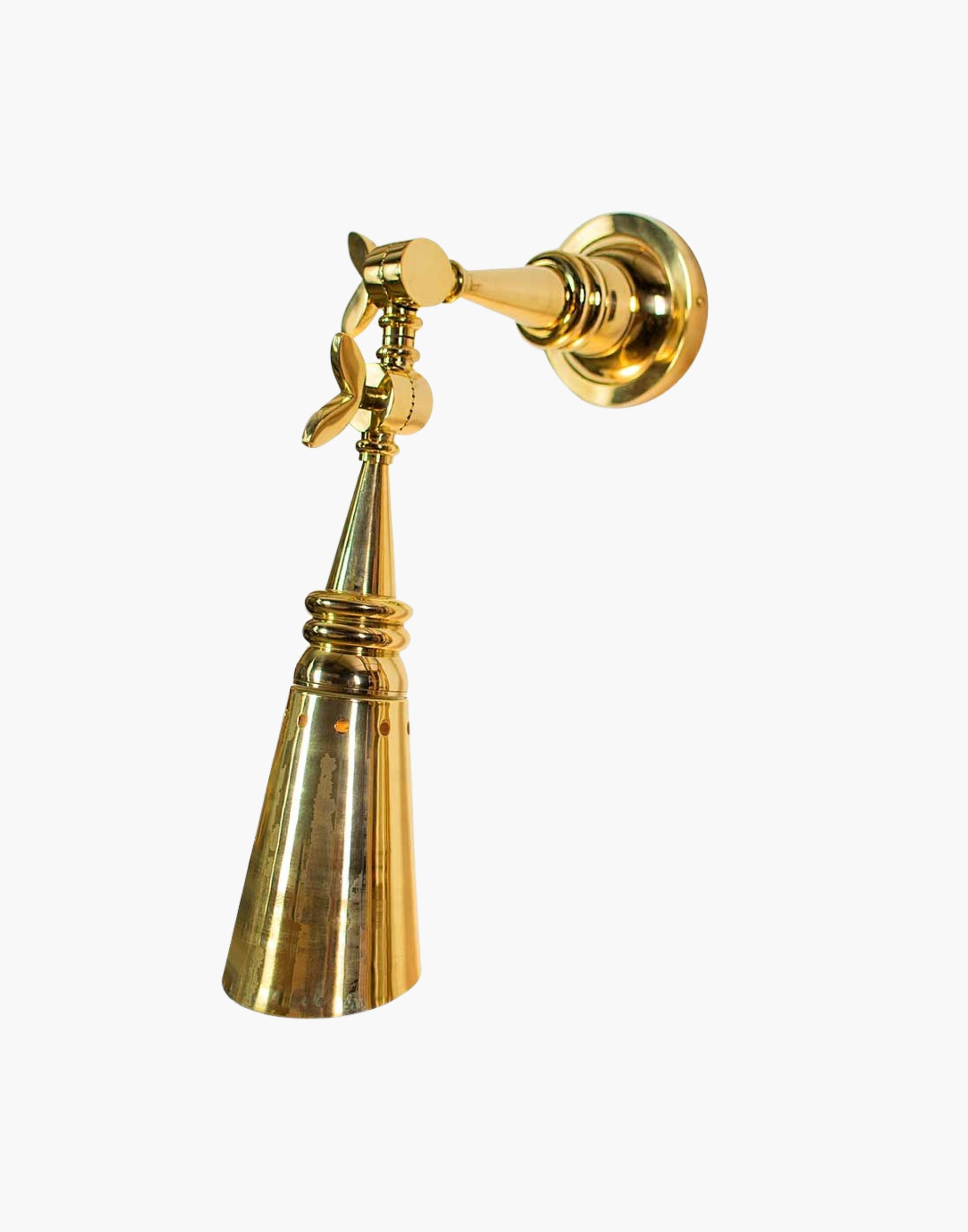 teamer Wall Light in heavy machined brass, inspired by SS Columbus ocean liner (c.1926). Adjustable 200-degree movement, ideal for bedside or reading use. Available in multiple finishes with optional push switch.