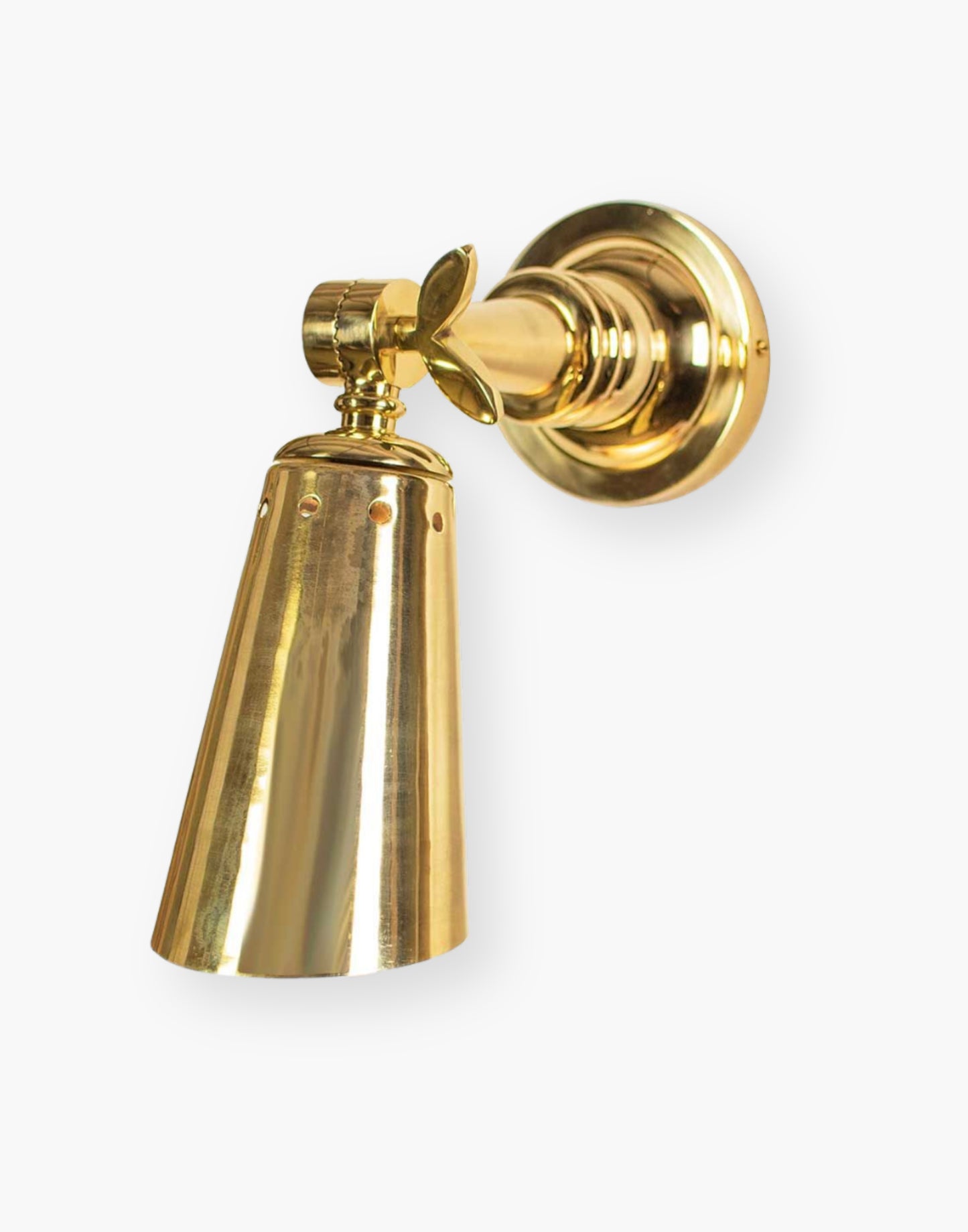 Wall Light in heavy machined brass with adjustable banjo joint, Art Deco nautical bedside reading light.