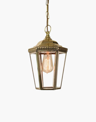 Windsor Hanging Lantern in solid brass with beveled glass and pierced fretwork, ideal for smaller period homes. Available in flush and wall variations for a matching outdoor lighting scheme.