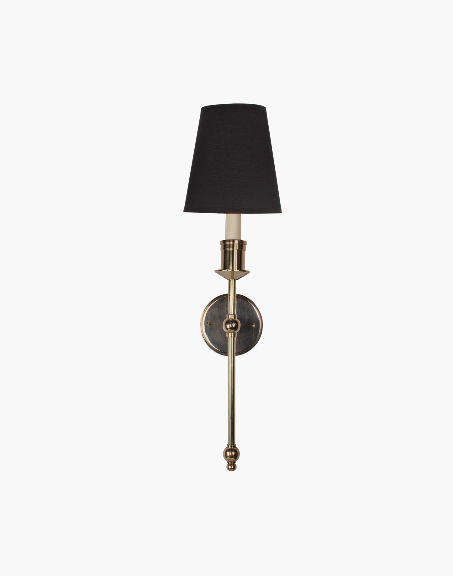 Tall Wall Sconce single arm in solid brass with optional D6 or D6G shade mounted on wall