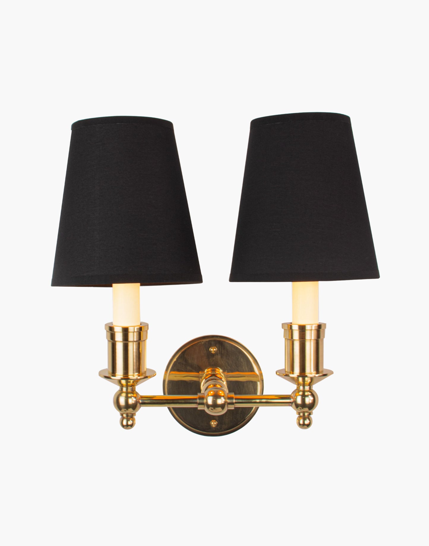 Wall Sconce Twin solid brass wall sconce with optional D6 or D6G shades