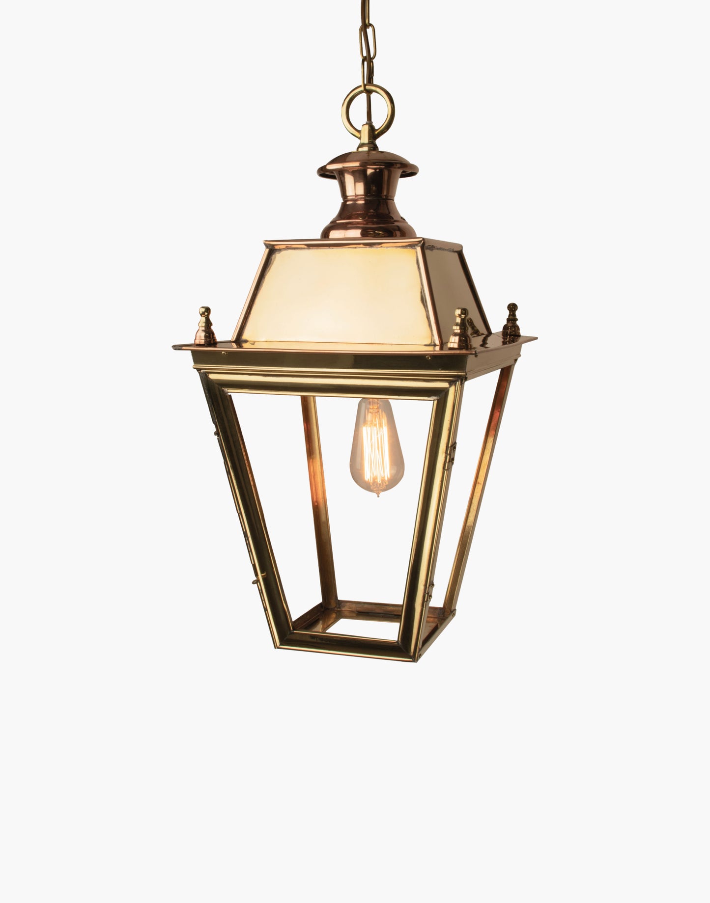 Large Victorian-style hanging lantern handmade in solid brass and copper, crafted using traditional methods, ideal for period properties