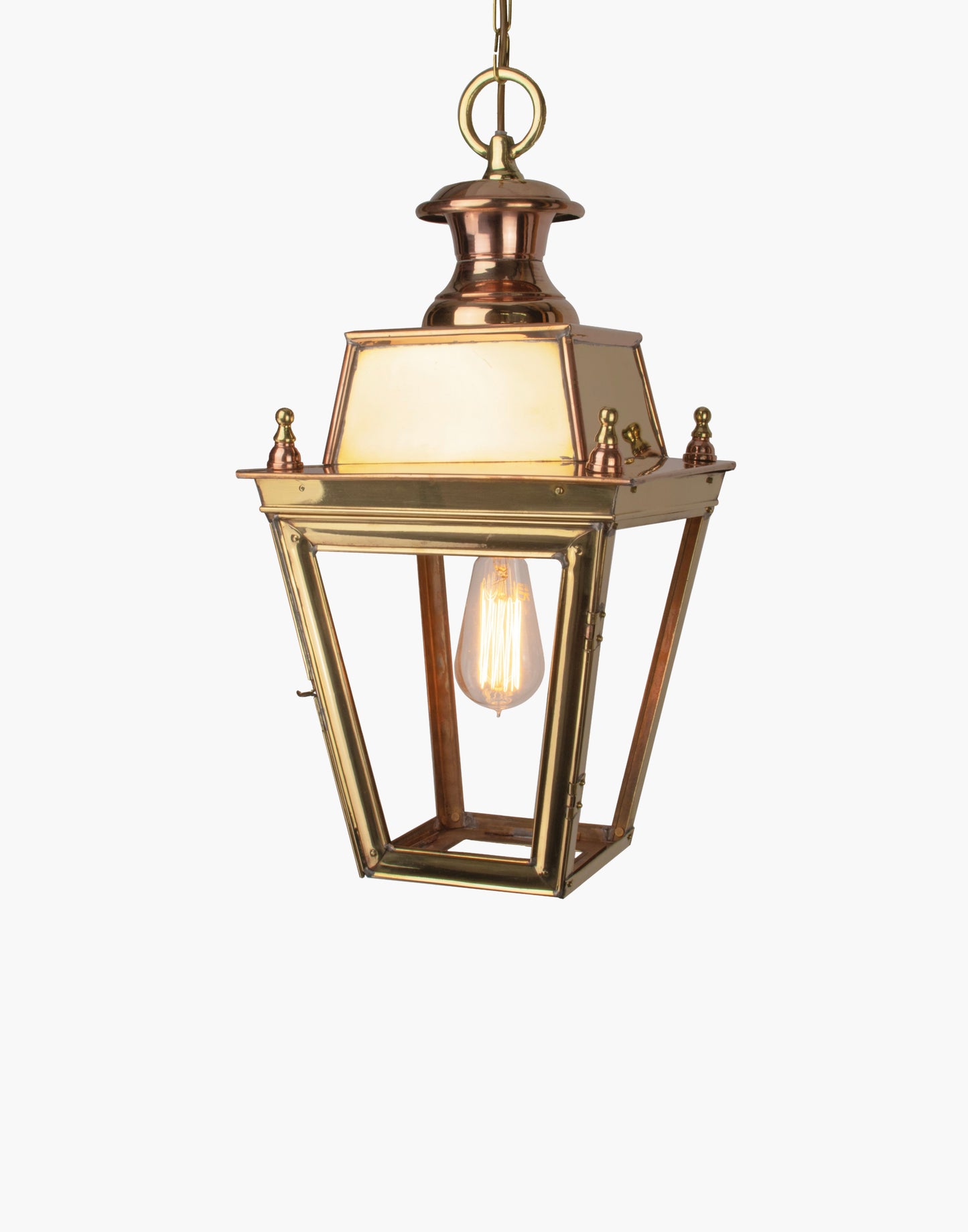 Victorian-style hanging lantern handmade in solid brass and copper, crafted using traditional methods, ideal for period properties