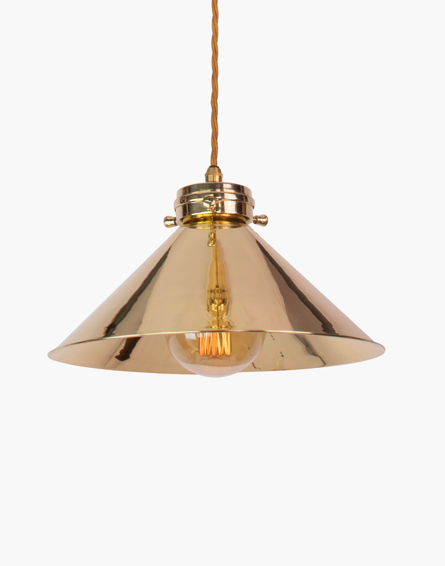 Small Brass Pendant Light with adjustable height and solid brass shade, versatile interior pendant for task or ambient lighting