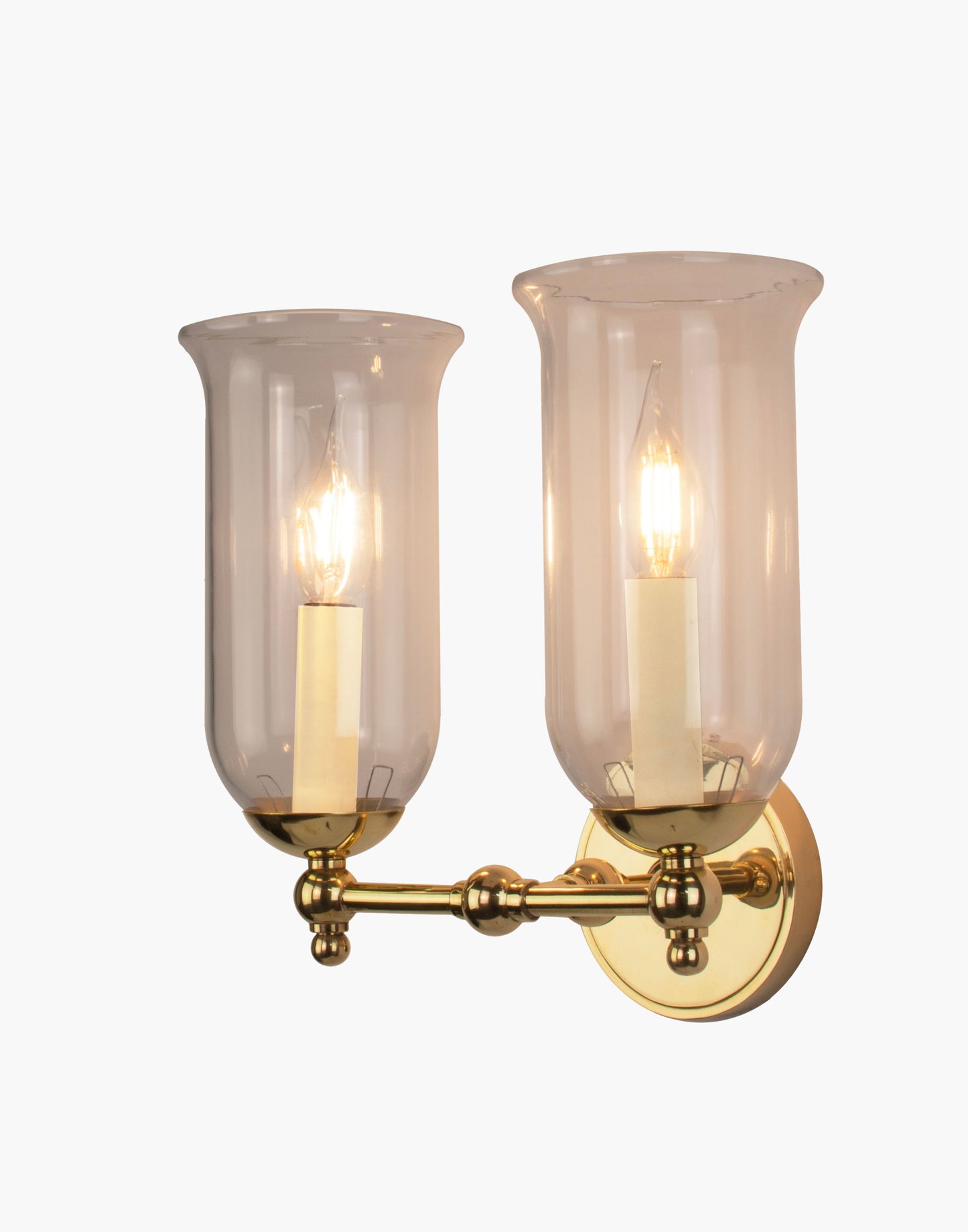 Storm Glass wall sconce twin in brass with rustic storm glass shades for bathroom or interior lighting