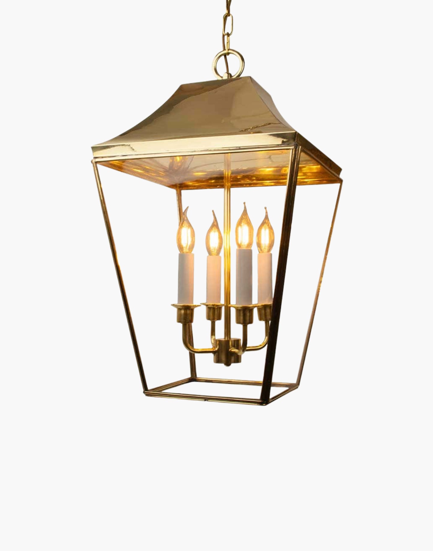 Pendant lantern in solid brass, traditional porch and hall hanging light with chain.