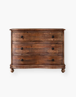 Wooden chest with 3 large storage drawers with 2 oil bronzed finish knobs per drawer 