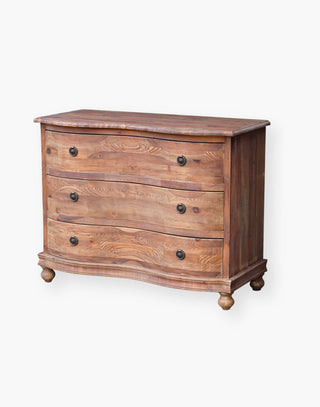 Wooden chest with 3 large storage drawers with 2 oil bronzed finish knobs per drawer 