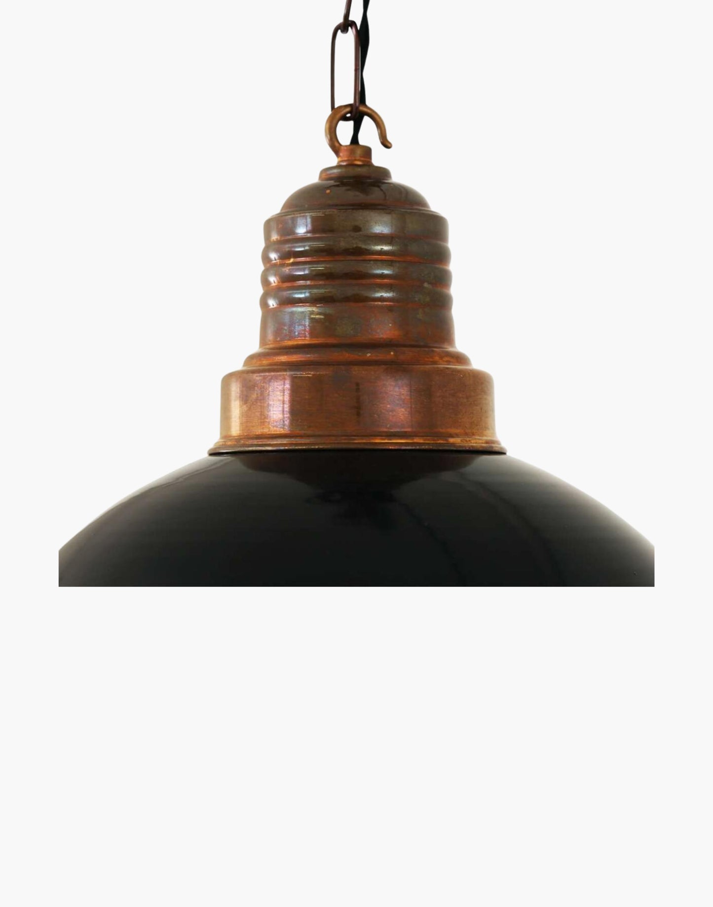 Pendant Light brass and aluminum shade, enamel interior, adjustable chain, vintage kitchen and dining lighting fixture