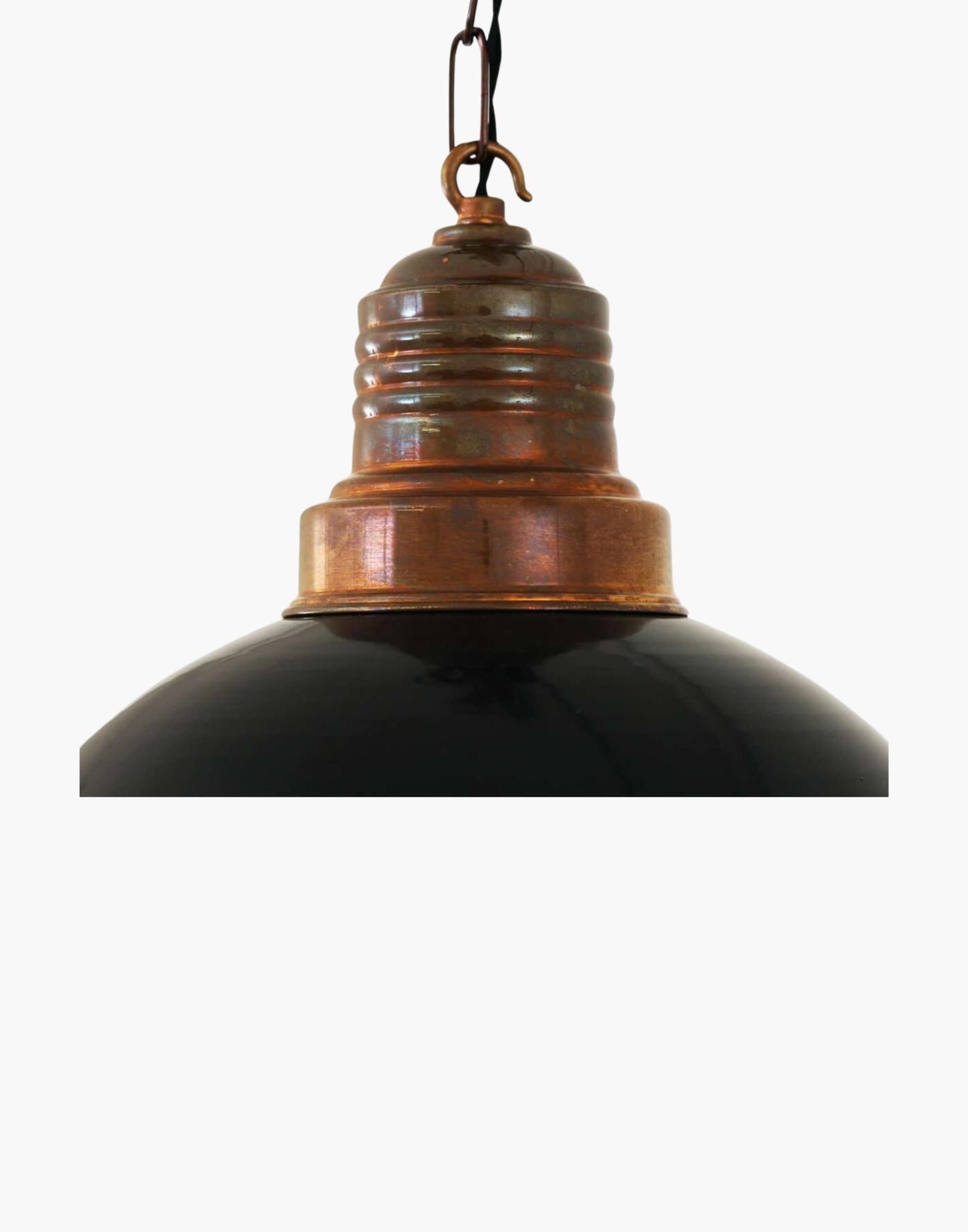 Pendant Light brass and aluminum shade, enamel interior, adjustable chain, vintage kitchen and dining lighting fixture