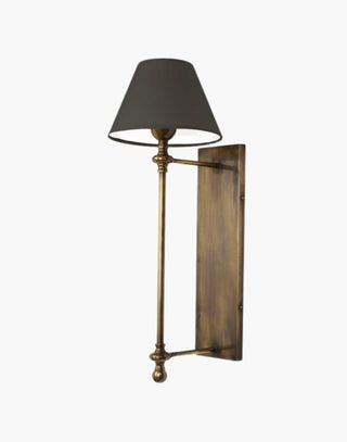 Distressed Finish with Black Shade Provencal wall lights: Elegant cast brass fixtures inspired by 19th-century French design. Customizable shades available.