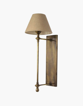 Distressed Finish with Natural Linen Shade Provencal wall lights: Elegant cast brass fixtures inspired by 19th-century French design. Customizable shades available.